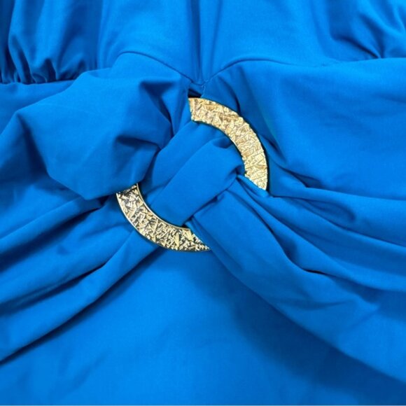 SPANX Bayside Halter Shaping 1Piece Swimsuit Ring Buckle Slimming Padded Blue 14 - Picture 8 of 16